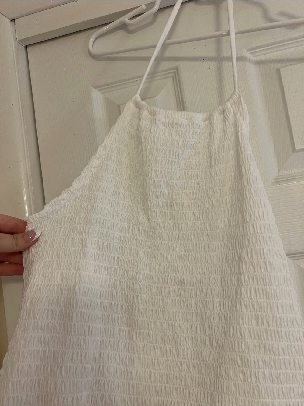 Old Navy White Textured Smocked Halter Tank Top